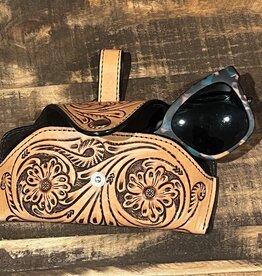 Rafter T Ranch Company Sunglass Case w/Floral Carving, Brown