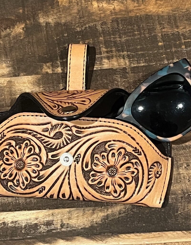 Rafter T Ranch Company Sunglass Case w/Floral Carving, Brown