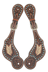 Rafter T Ranch Company Spur strap w/Basket Tooling, Rawhide/Turq