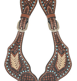 Rafter T Ranch Company Spur strap w/Basket Tooling, Rawhide/Turq