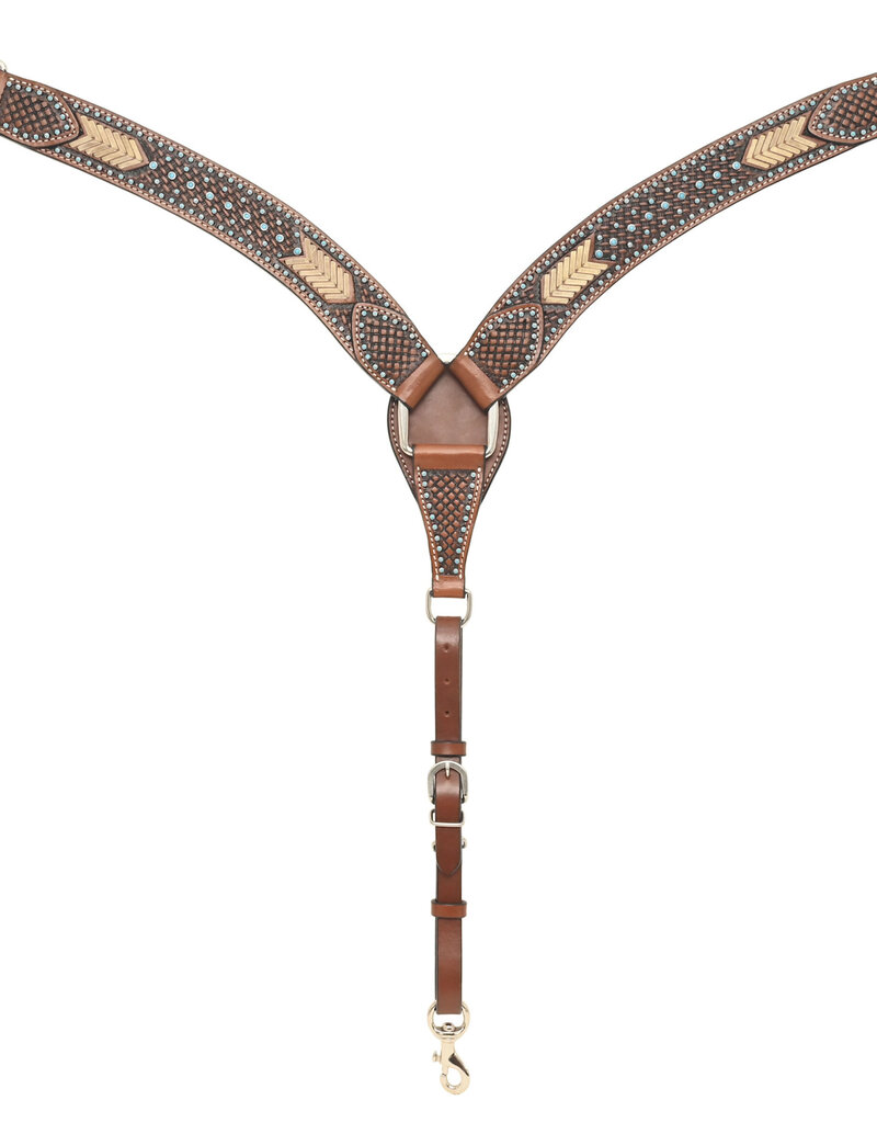 Rafter T Ranch Company Breast Collar w/Basket Tooling, Rawhide/Turq