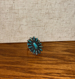 Boho Sol Turq 1.5" Oval Cluster Adj Ring