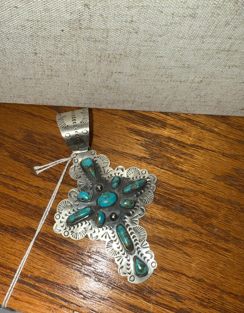 Boho Sol Large Turq Cross Pendant