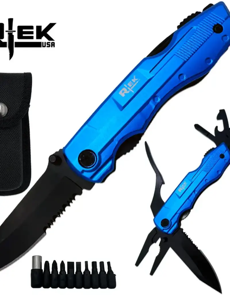 Rex Rtek 4.5" Multi Tool Pocket Knife with Pliers Bottle Opener Screwdrivers & Sheath