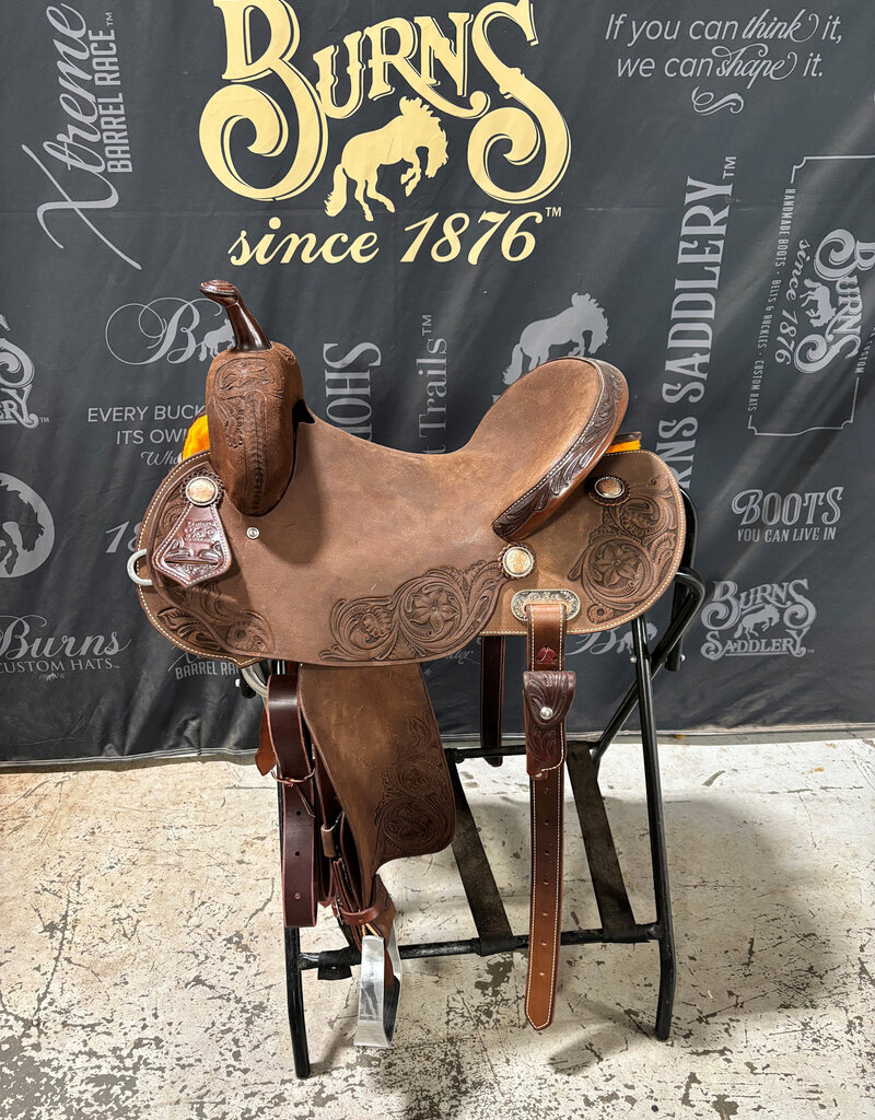 Burns Saddlery 1530HD Choc RO Barrel Saddle D Daisy Floral Corner