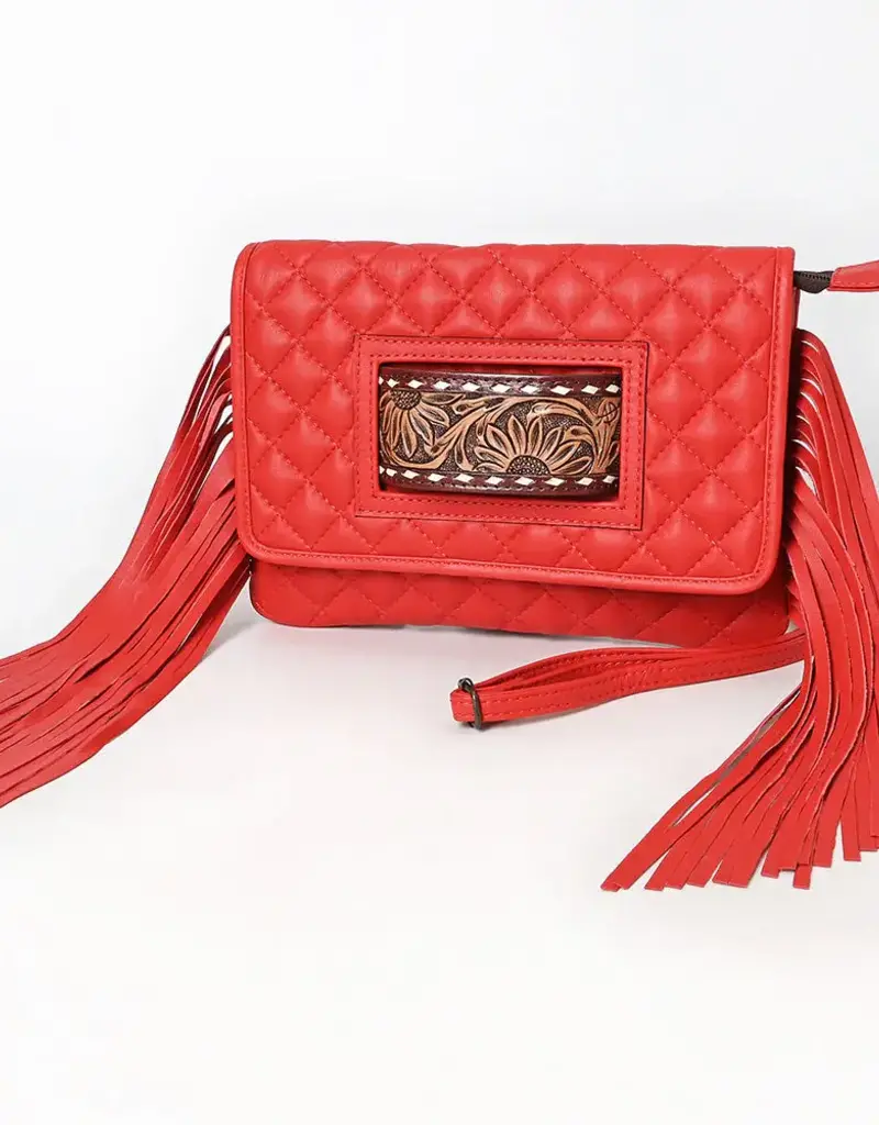 American Darling Red Quilted Wallet Bag w/fringe