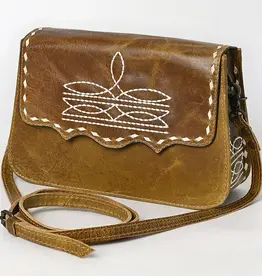 American Darling Distressed Leather Crossbody w/whipstitch
