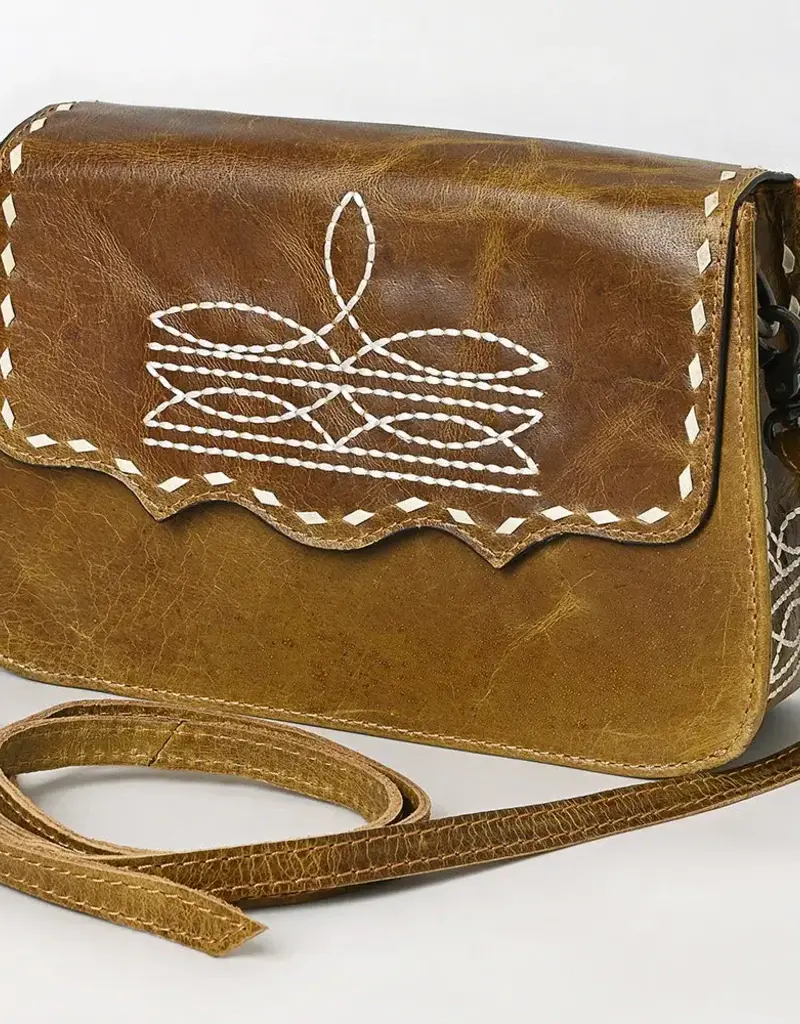 American Darling Distressed Leather Crossbody w/whipstitch