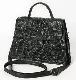 American Darling Black Crocodile Embossed Leather Briefcase