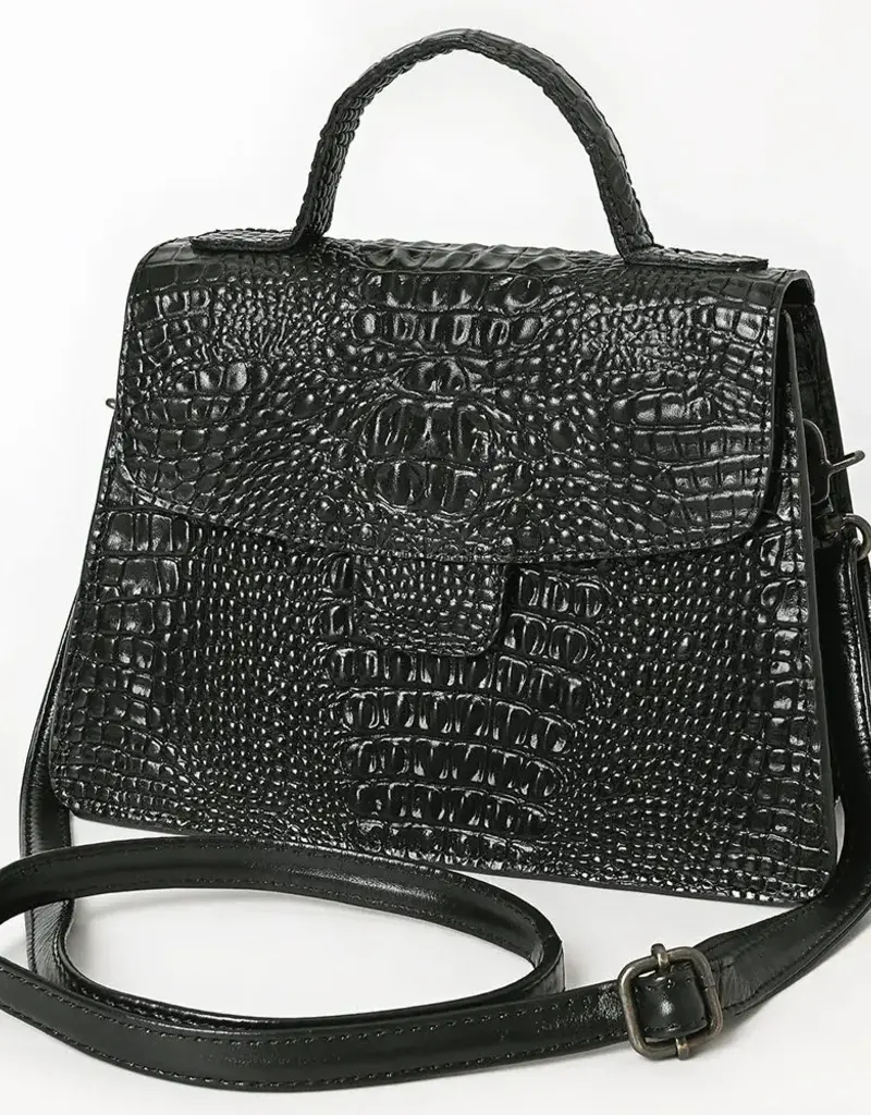 American Darling Black Crocodile Embossed Leather Briefcase