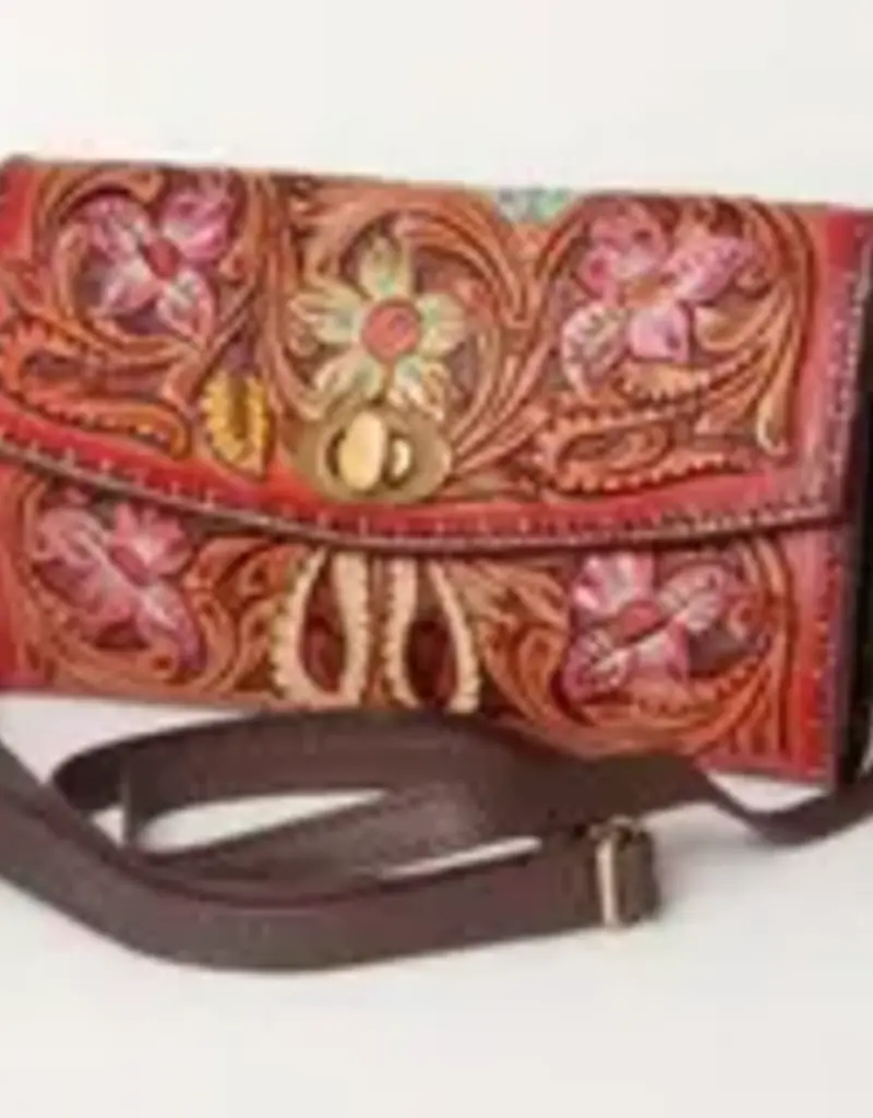 American Darling Painted Leather Wallet w/crossbody strap