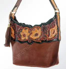 American Darling Floral Tooled Hobo Leather Purse