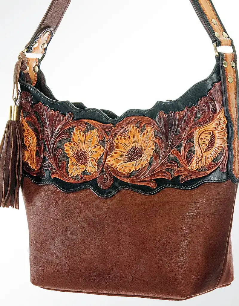 American Darling Floral Tooled Hobo Leather Purse