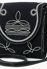 American Darling Black Suede Crossbody  w/white stitching