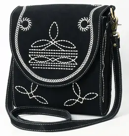 American Darling Black Suede Crossbody  w/white stitching