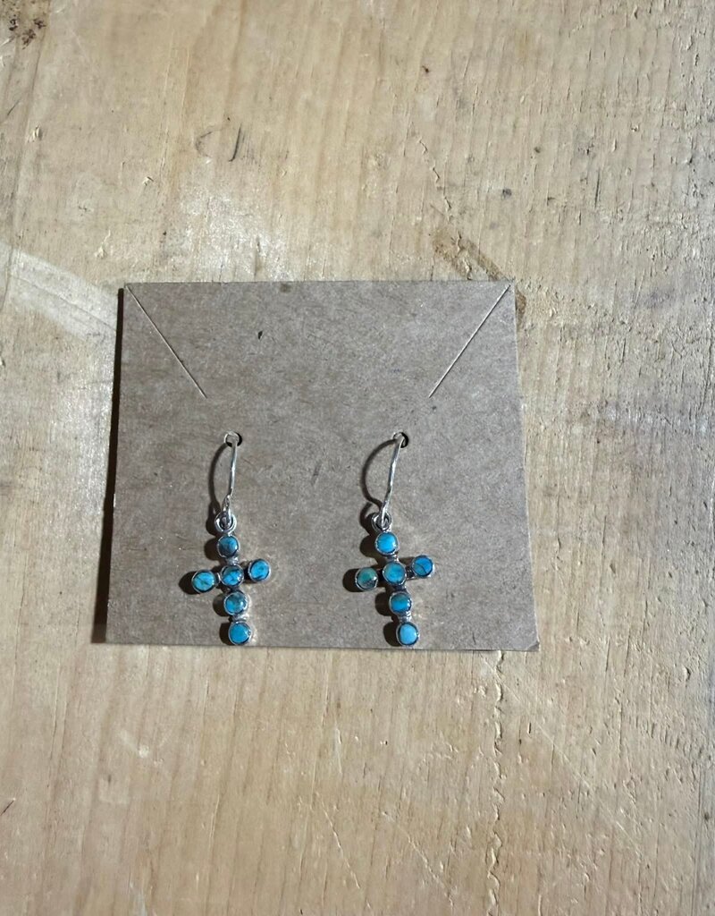 Boho Sol Petite Cross Turquoise Earrings Hook