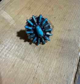 Boho Sol Turq 1" Circle Cluster Adj Ring