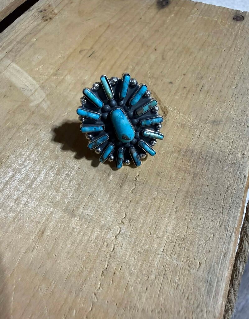Boho Sol Turq 1" Circle Cluster Adj Ring