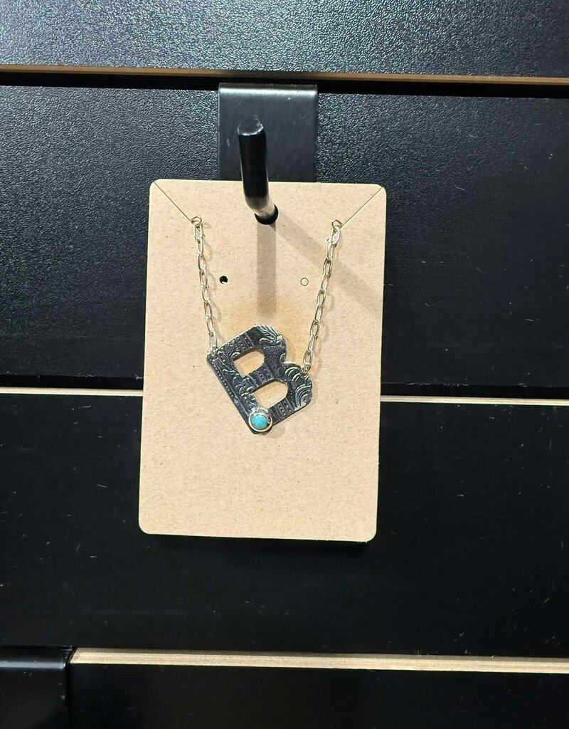 Boho Sol Small Stamped "B" Necklace w/Dainty Chain