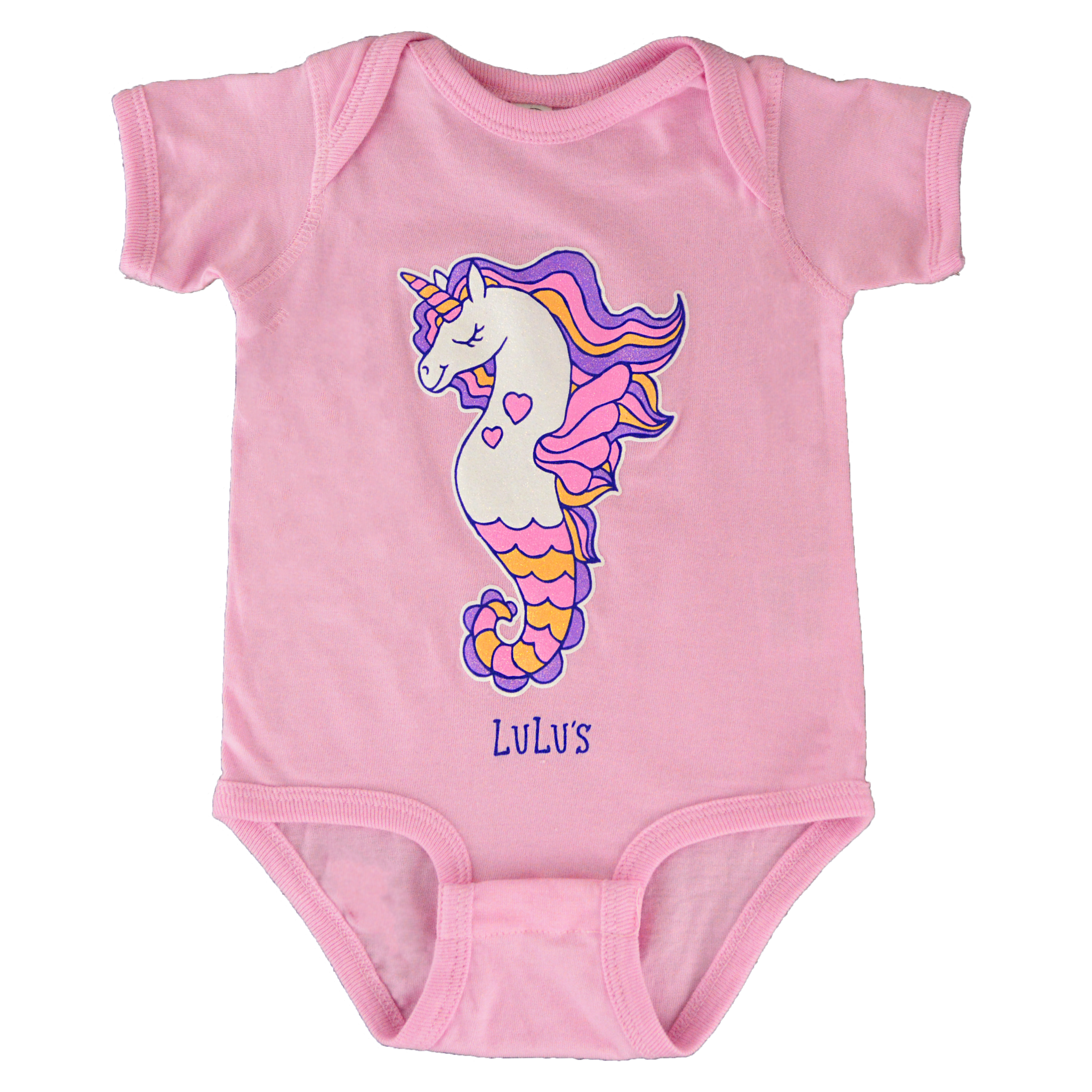 LuLu's Brand Apparel Infant Bubblegum Seahorse Onesie