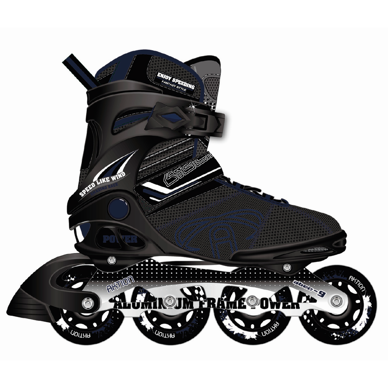 Berio ete Aktion AK148 Noir/Bleu - Patins à roues alignées Senior