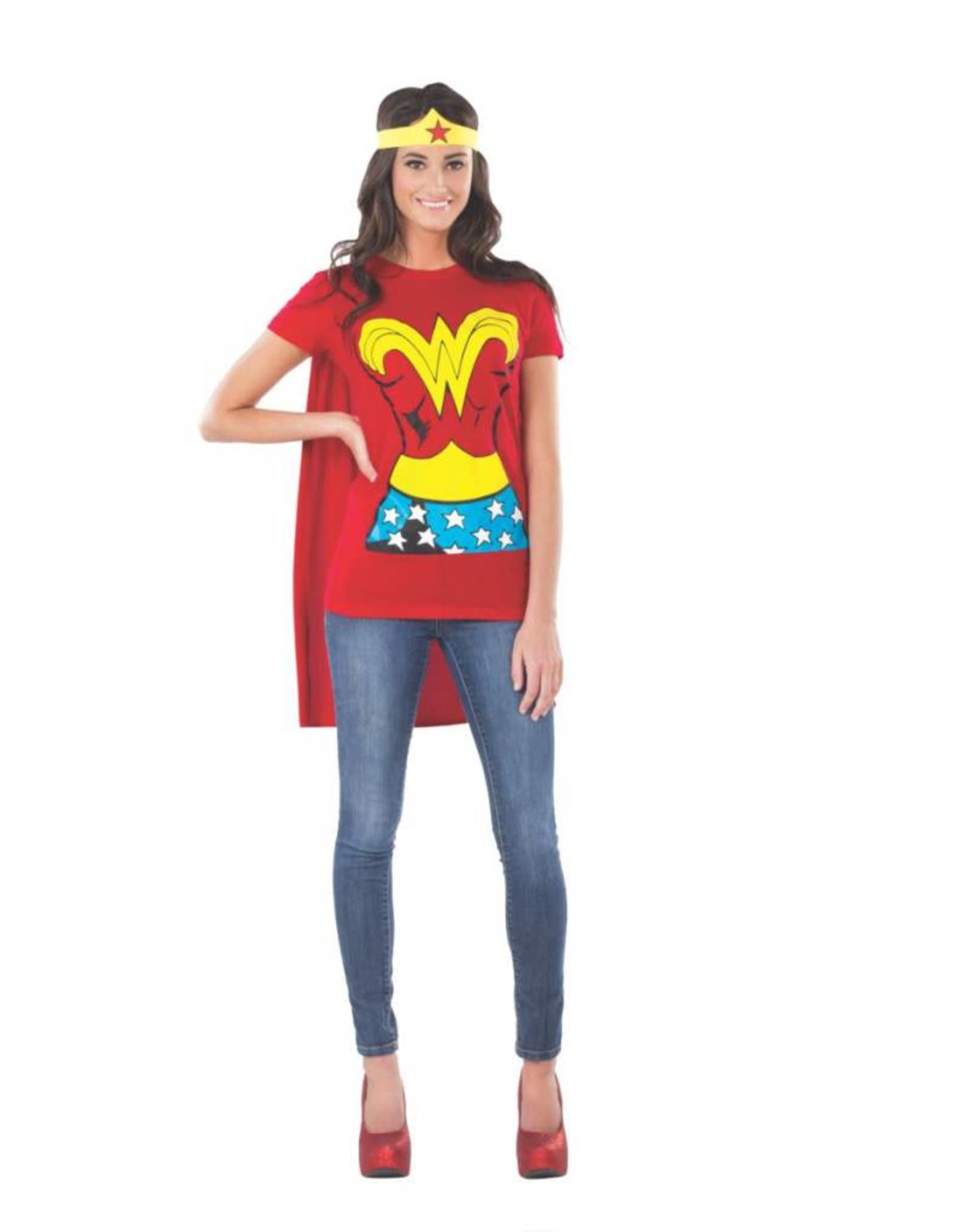 thumbnail image 2 of Wonder Woman T-Shirt With Cape For Women & Juniors - Officially Licensed Cosplay & Halloween Costume Top 2 of 14