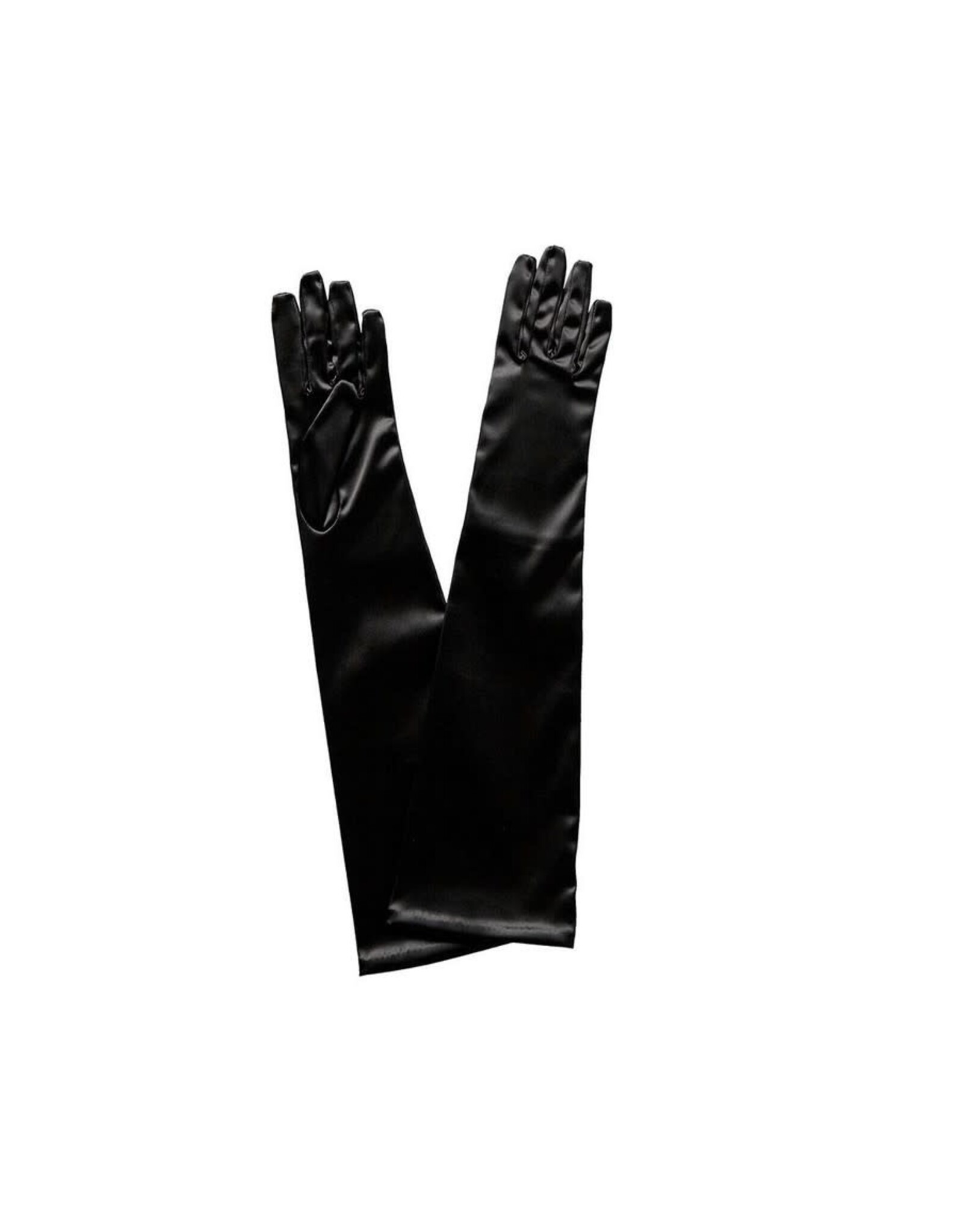 fH2 Children's Elbow Length Black Satin Gloves