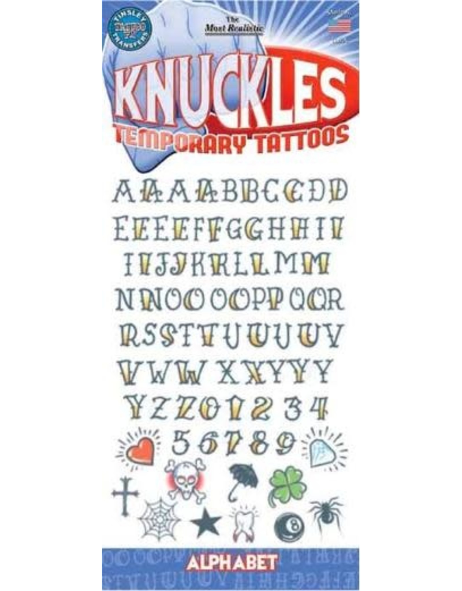 Tinsley Transfers Temporary Tattoos - Knuckles Alphabet