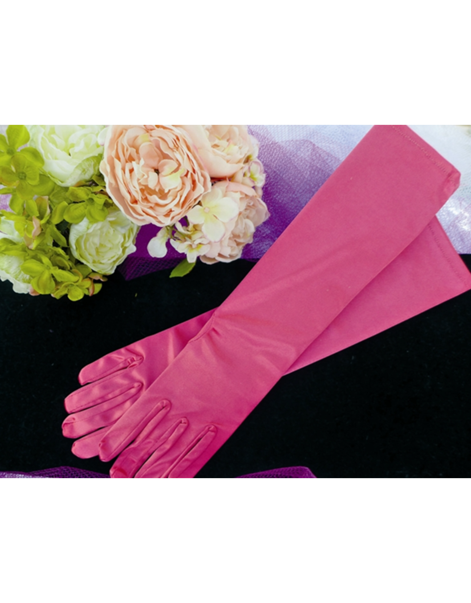 fH2 *Disc* Long Satin Gloves Hot Pink