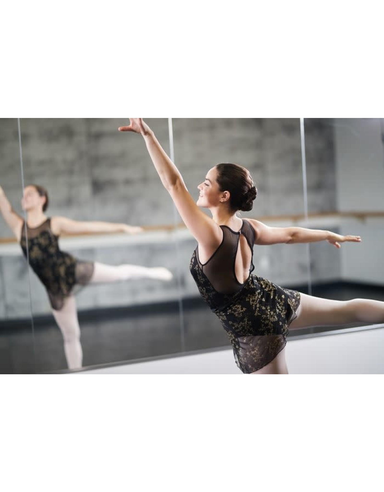 Mondor Tank Black Leotard w/Gold Floral Mesh