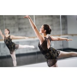 Mondor Tank Black Leotard w/Gold Floral Mesh
