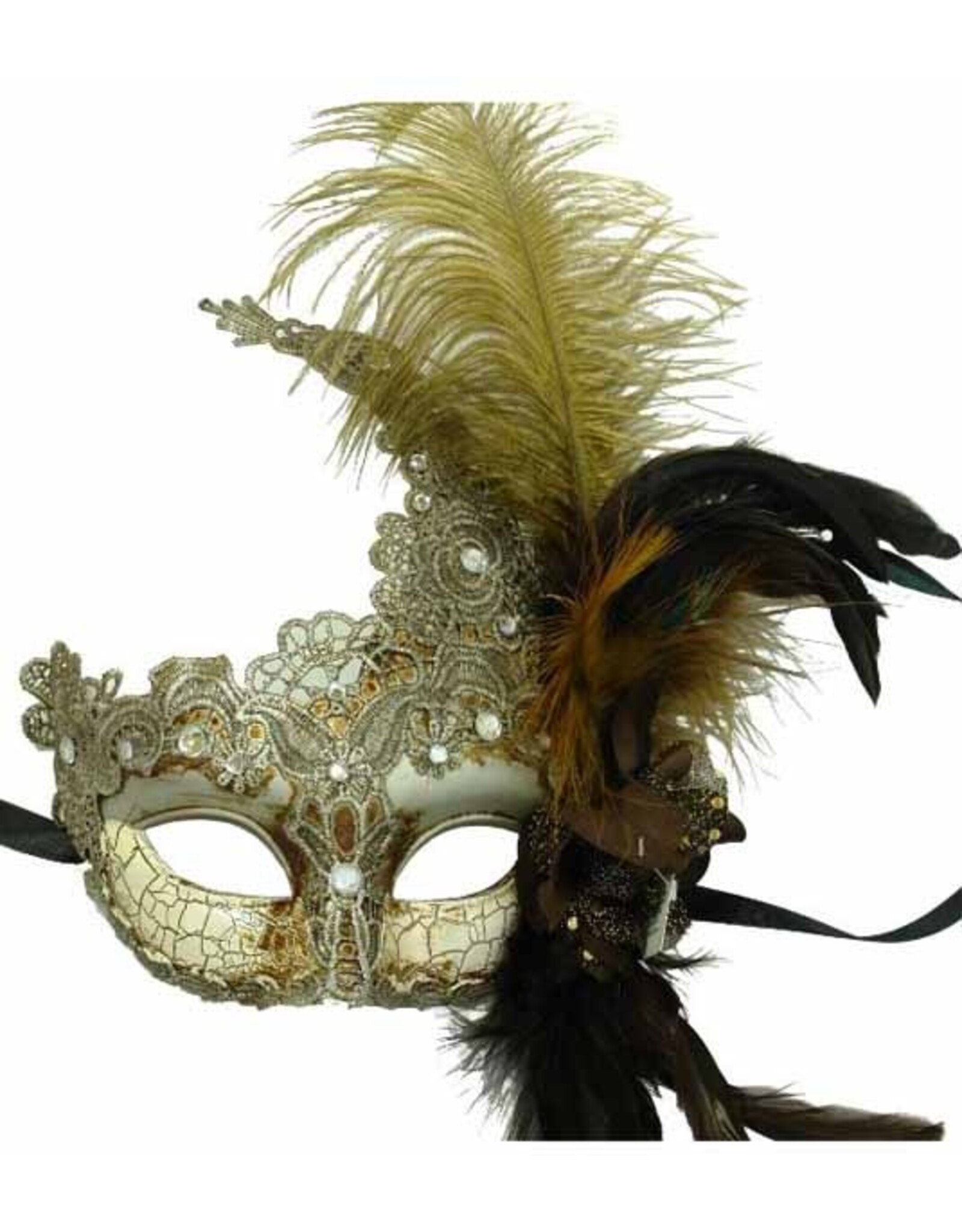 KBW Silver Lace Mask with Feathers