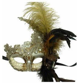 KBW Silver Lace Mask with Feathers