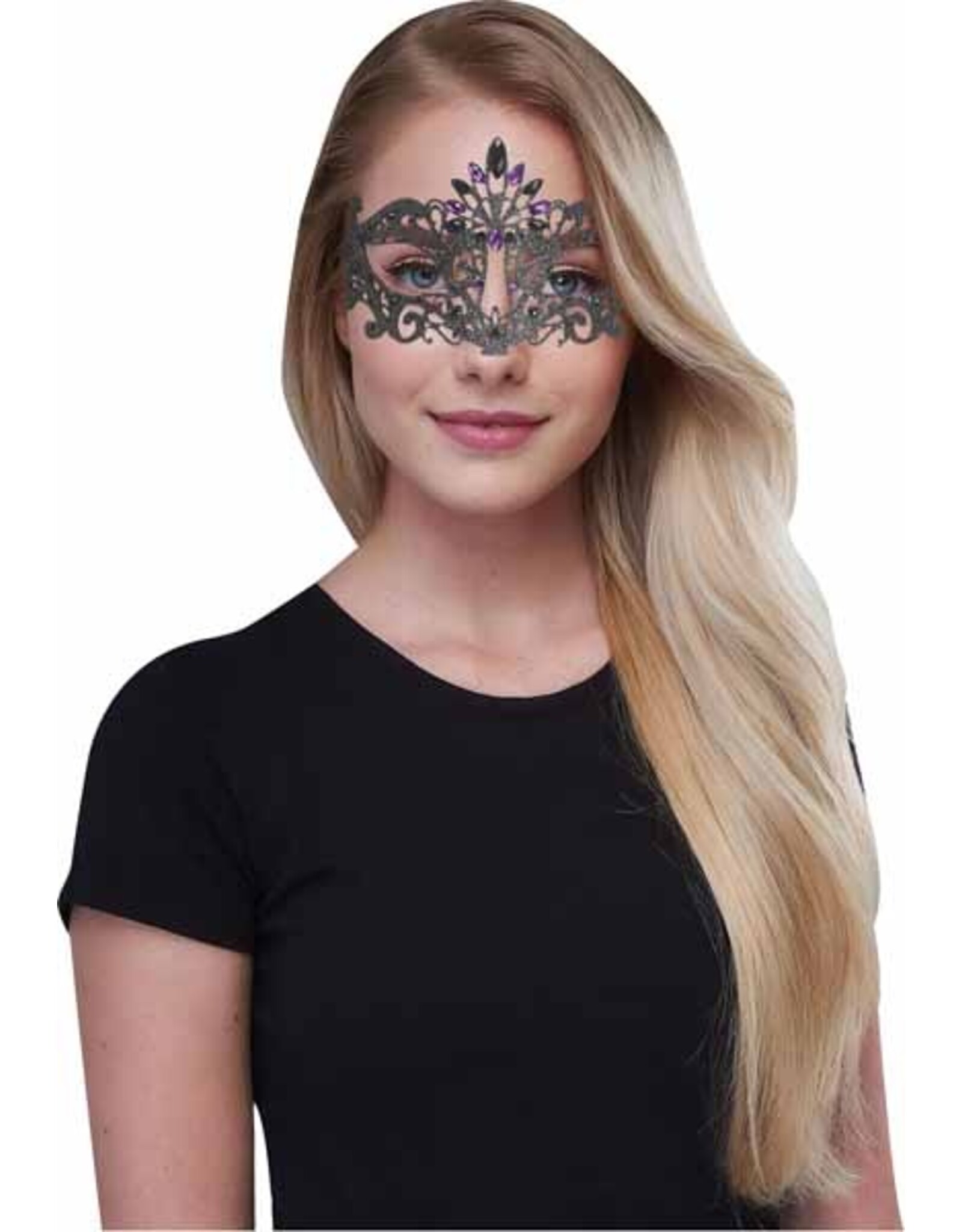 Fun World Mask with Glitter Gems - Black