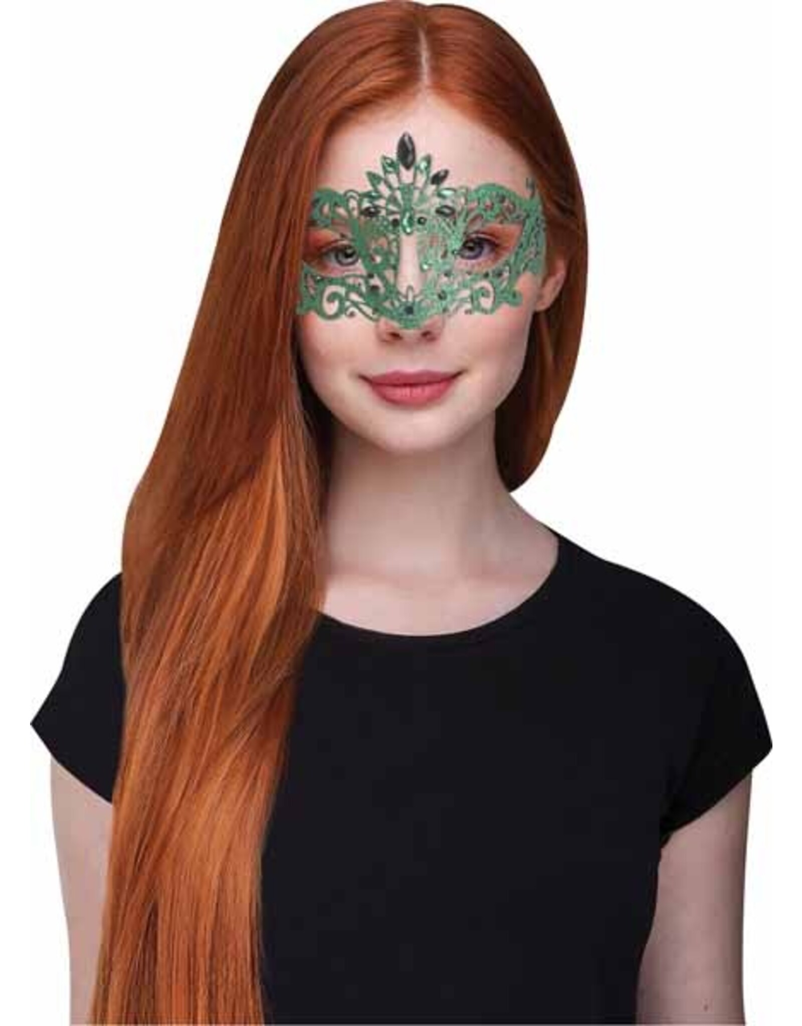 Fun World Glitter Mask with Gems - Green