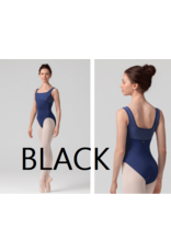 Mirella Square Neck Tank Leotard with Striped Bodice BLACK
