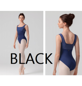 Mirella Square Neck Tank Leotard with Striped Bodice BLACK