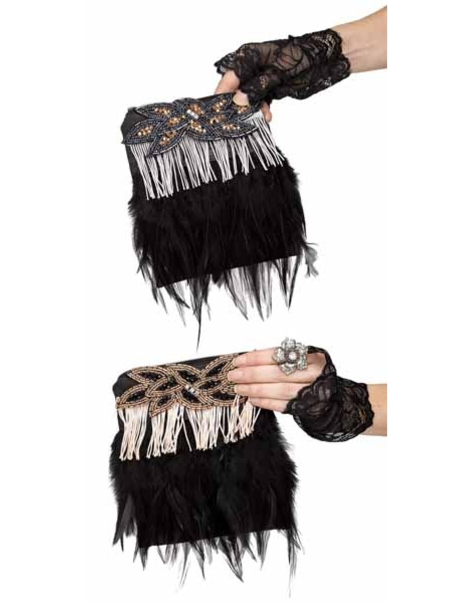 Fun World *Discontinued* Fringe Flapper Purse Champagne and Black