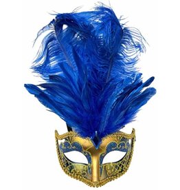 KBW Venetian Mask with Feathers Gold