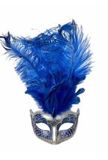 KBW Venetian Mask with Feathers Silver