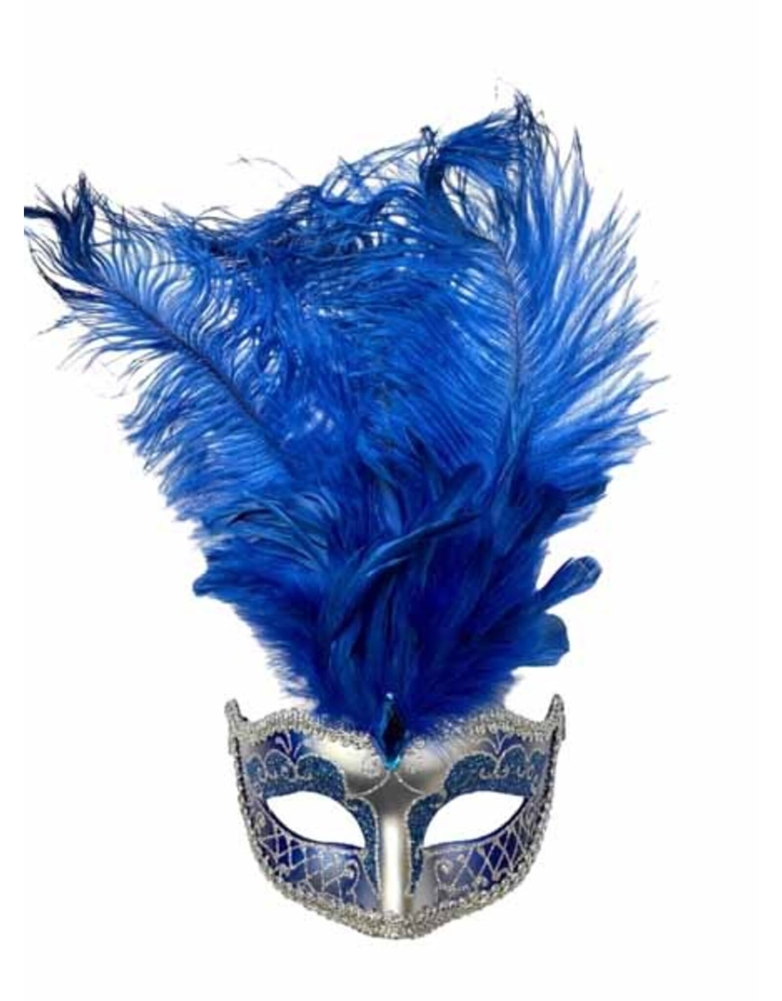 KBW Venetian Mask with Feathers Silver