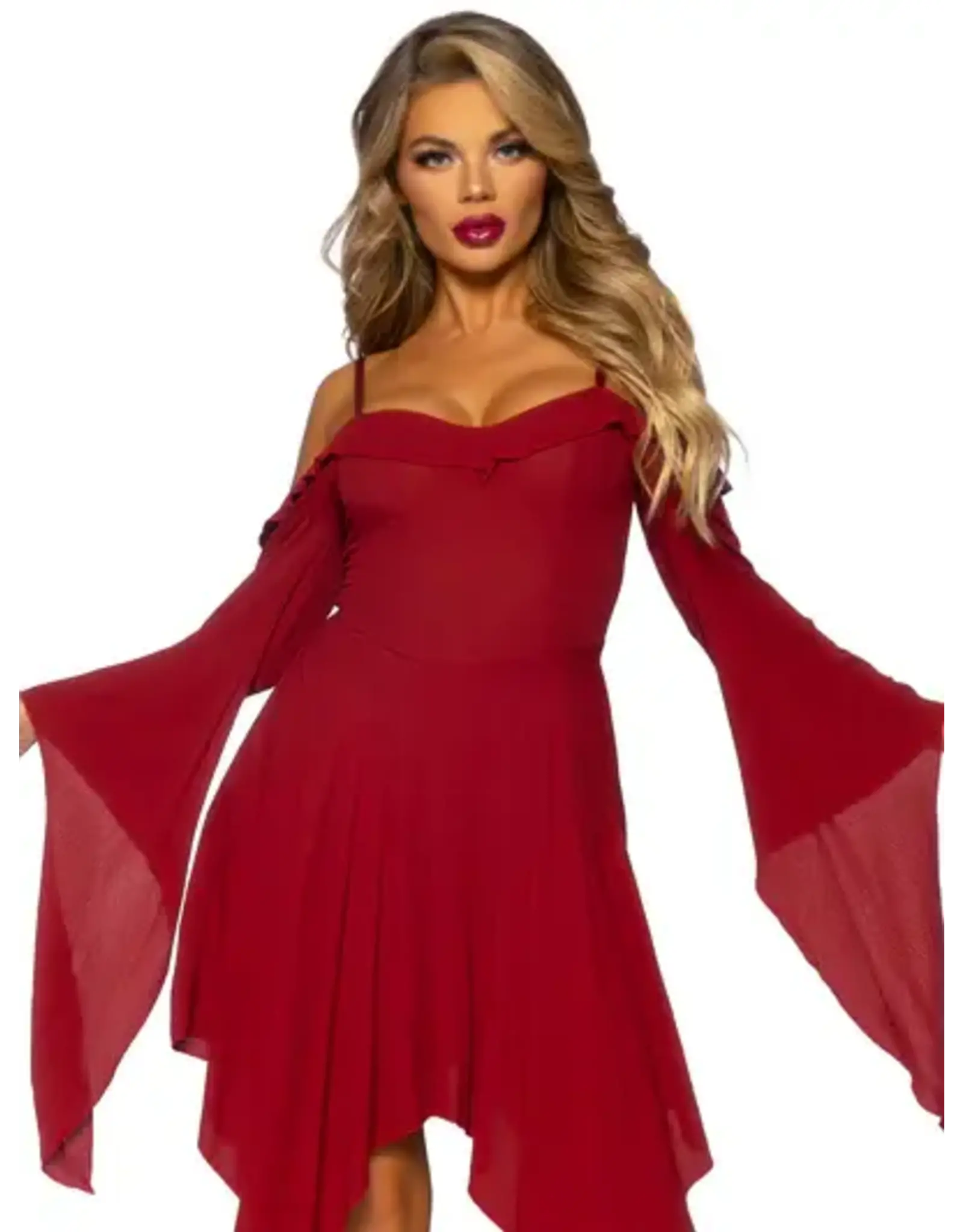 Leg Avenue Bell Sleeved Peasant Dress - Burgundy XL