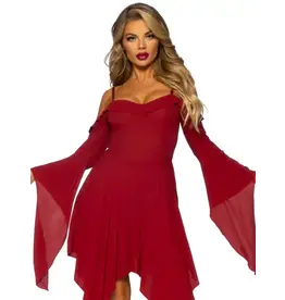 Leg Avenue Bell Sleeved Peasant Dress - Burgundy XL