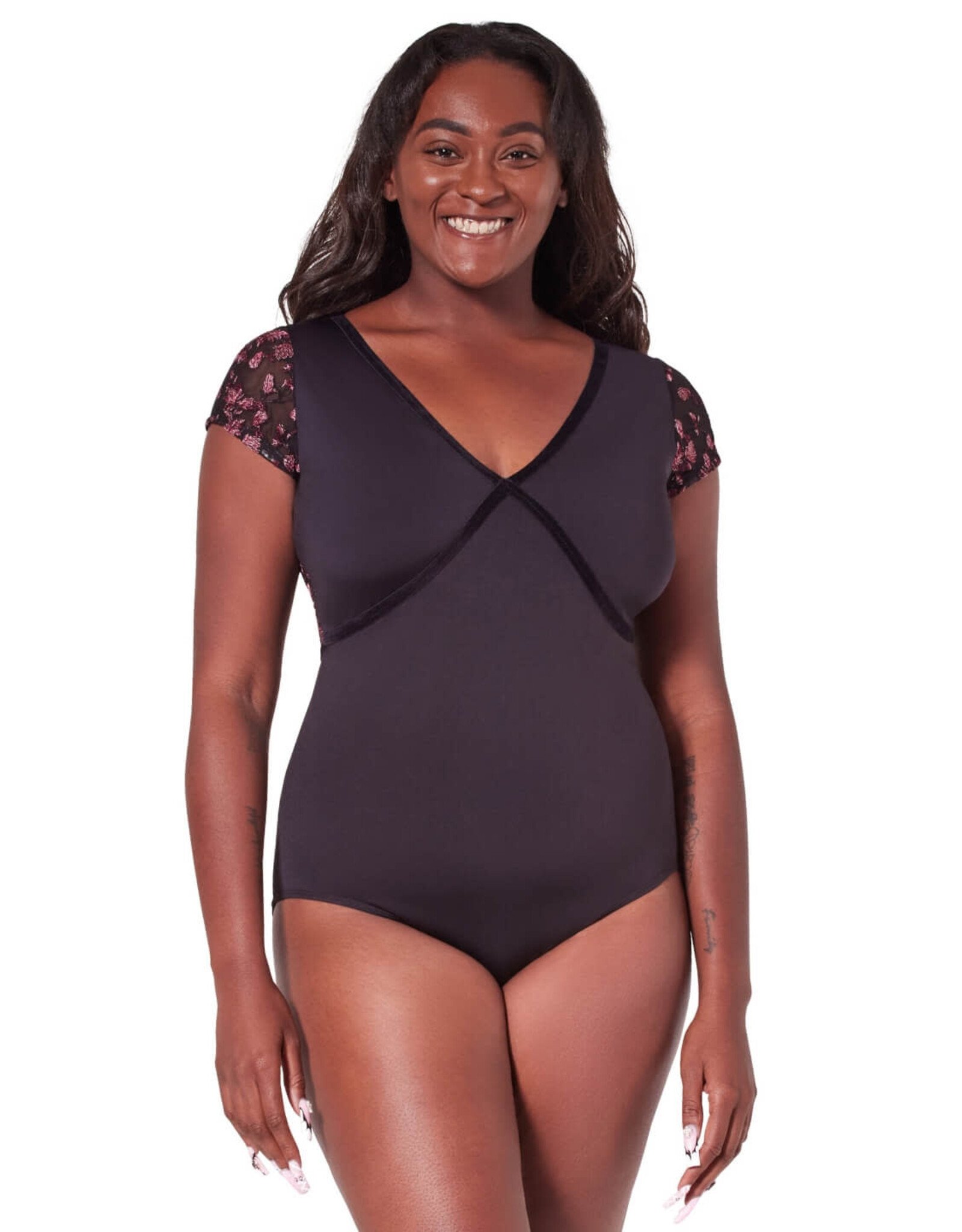 Capezio Ornate Romance Fascination Short Sleeve Mesh Leotard