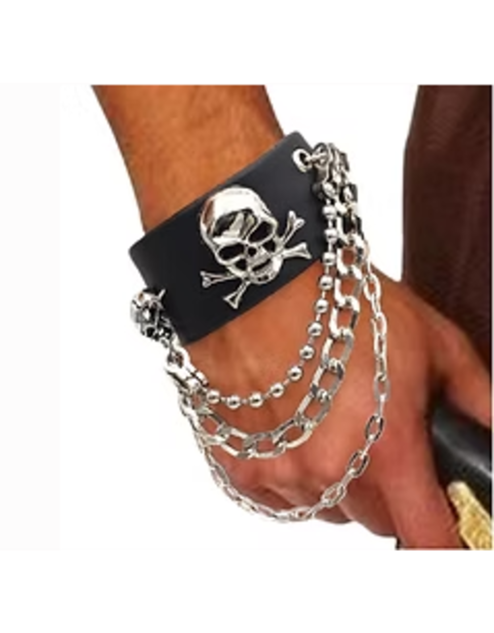 HM Smallwares Leatherlike Skull Wristband with Chain