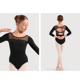 Mirella Children's Floral Embroidered Detail 3/4 Sleeve Leotard - Black -12