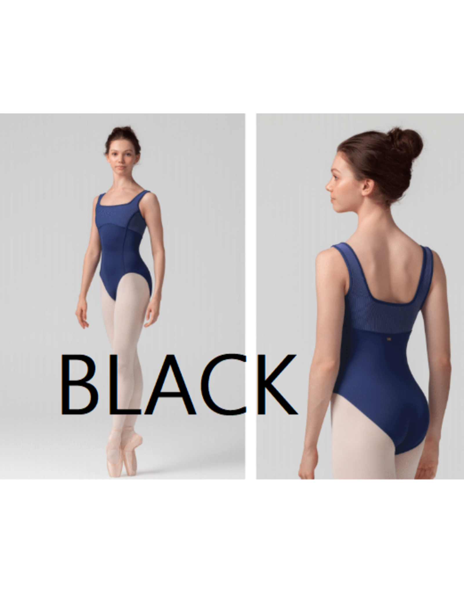 Mirella Square Neck Tank Leotard with Striped Bodice BLACK