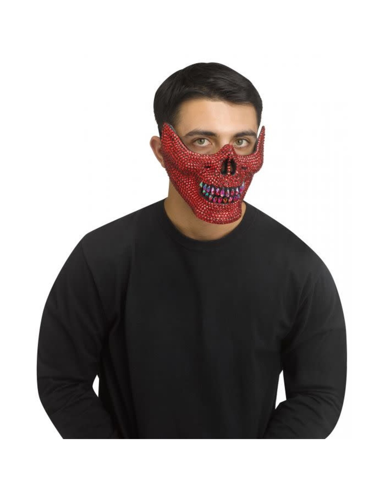 Fun World Skull Mask with Rhinestones Red