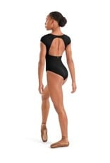 Mirella Floral Embroidered Detail Cap Sleeve Leotard - Black