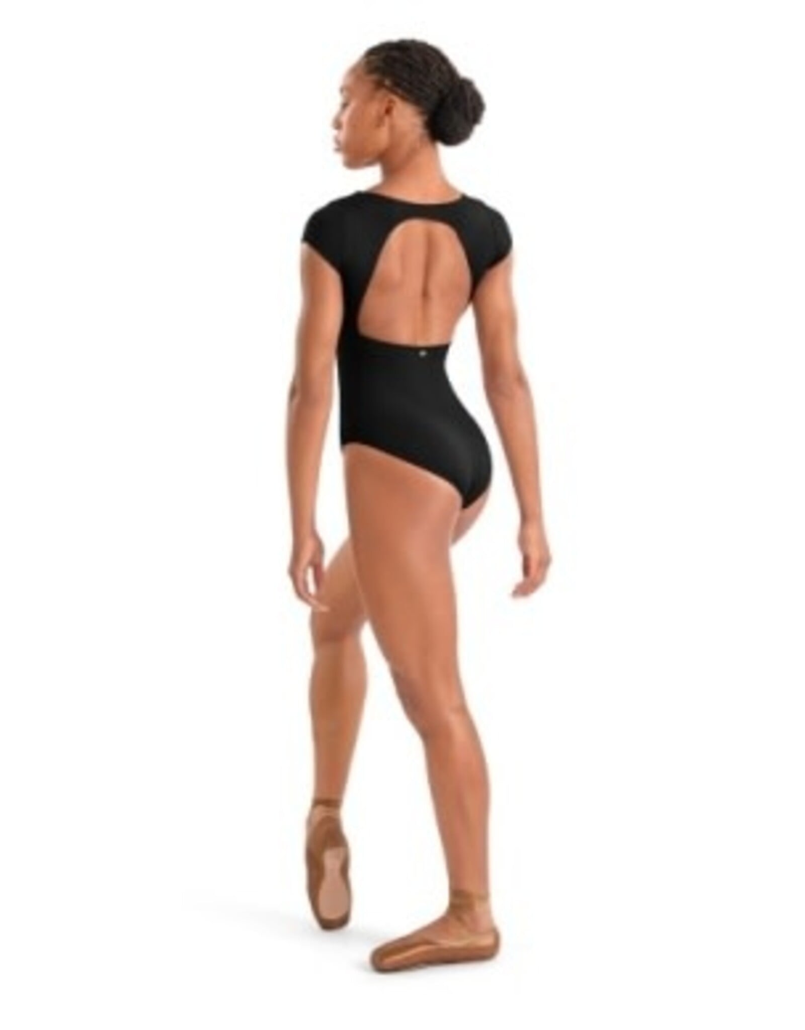 Mirella Floral Embroidered Detail Cap Sleeve Leotard - Black